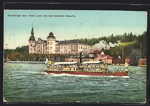 AK Berg am Starnberger See, Hotel Leoni mit Salondampfer Bavaria