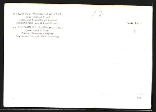 AK Passagierschiff MS Koningin Wilhelmina in Fahrt