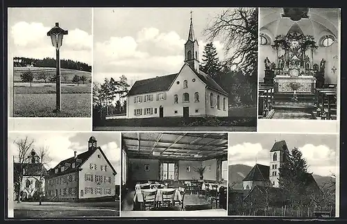 AK Kirchzarten, Panorama, Inneres der Kirche, Pilgergaststätte St.Laurentius-Biersberg, Inh.A.Spiegelhalter