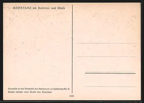 Künstler-AK Konstanz am Bodensee, Baden nimmt 1806 Besitz von Konstanz, Gemälde in Rathausvorhalle