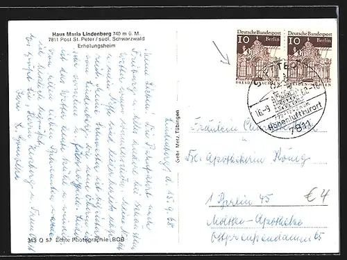 AK St. Peter /Schwarzwald, Erholungsheim Haus Maria Lindenberg