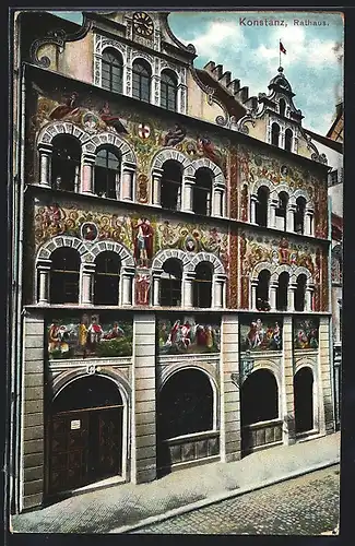 AK Konstanz, Strassenansicht mit Rathaus