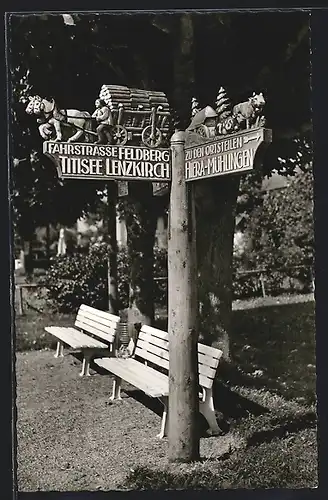 Foto-AK Wegweiser beim Gasthof Ochsen in Saig