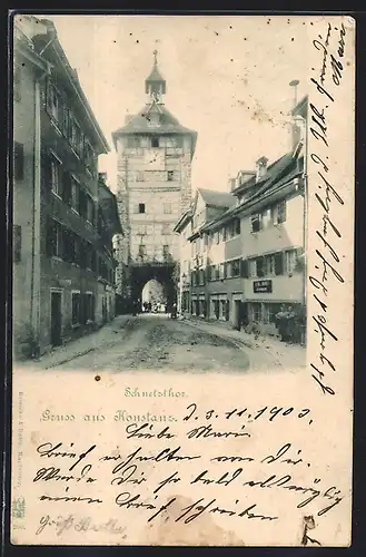 AK Konstanz, Schnetztor mit grosser Uhr