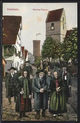 AK Zavelstein, Kirchgänger am Sonntag-Morgen