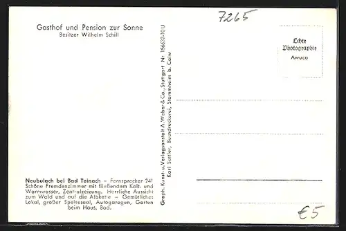 AK Neubulach bei Bad Teinach, Gasthof und Pension zur Sonne