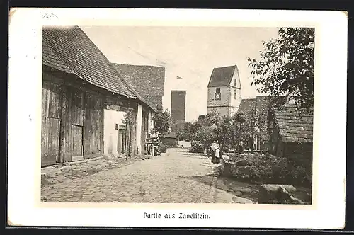 AK Zavelstein, Strassenpartie im Ortskern mit Kirche