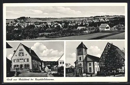 AK Walddorf / Schwarzwald, Ortsansicht mit Kirche und Gasthaus