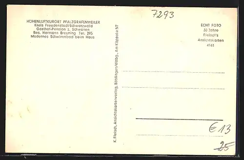 AK Pfalzgrafenweiler /Schwarzwald, Gasthof-Pension z. Schwanen