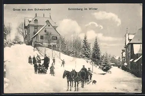 AK Schömberg, Kutschfahrt im Schnee