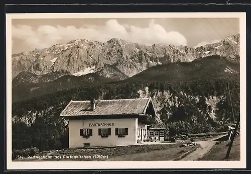 AK Partenkirchen, Gasthaus Partnach-Alm mit Bergkulisse