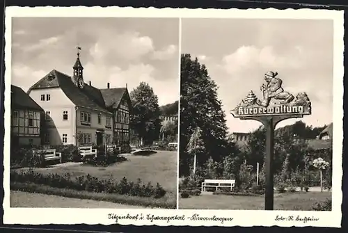 AK Sitzendorf /Schwarzatal, Wegweiser Kurverwaltung, Kuranlagen