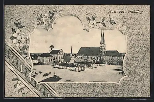 AK Altötting, Marktplatz mit Kirche und Rathaus