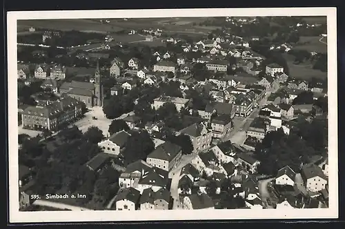 AK Simbach a. Inn, Teilansicht aus der Vogelschau