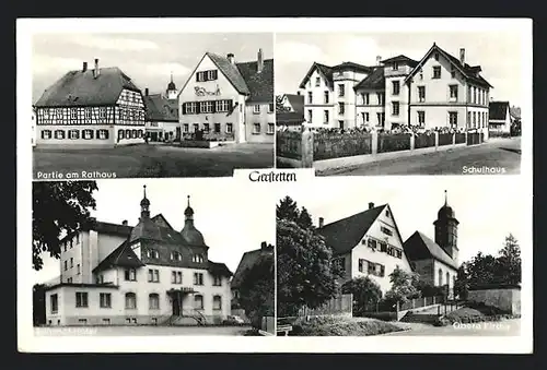 AK Gerstetten, Bahnhof-Hotel, Obere Kirche, Rathaus, Schulhaus