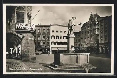 AK Rosenheim, Versandhaus A. Schönwald, Apotheke, Bankgeschäft, Max-Josephplatz