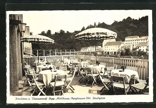 AK Burghausen / Obb, Café und Konditorei Sepp Mühlbauer am Stadtplatz