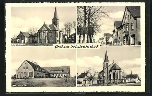 AK Friedrichsdorf, Brackwederstrasse, Volksschule, Evg. Kirche