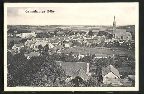 AK Geisenhausen, Ortsansicht mit Kirche aus der Vogelschau