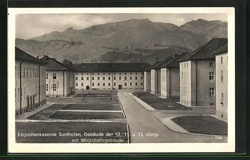 AK Sonthofen, Karpathenkaserne, Gebäude der 10., 11. und 12. Kompanie mit Wirtschaftsgebäude