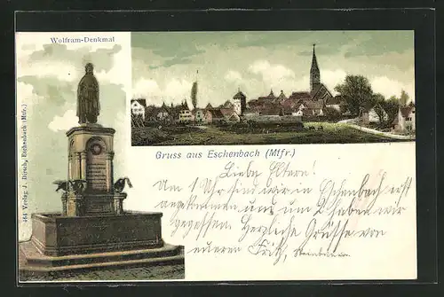 AK Eschenbach, Teilansicht, Wolfram-Denkmal