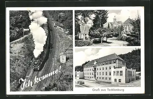 AK Tecklenburg, Ortsansicht von Süden, Gensungsheim, Eisenbahnfahrt durch die Landschaft