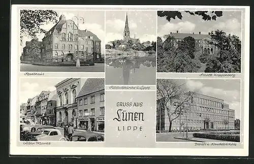 AK Lünen /Lippe, Stadthaus, Alter Markt, Berufs- und Handelsschule, Schloss Kappenberg