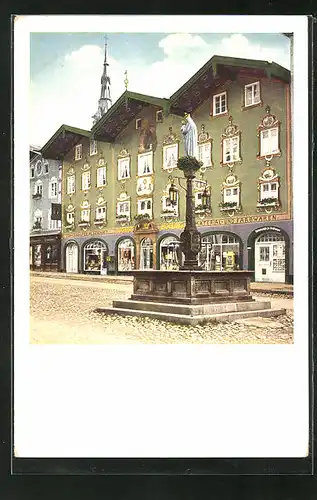 AK Bad Tölz, Haus Flossmann beim Marienbrunnen
