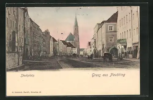 AK Neuötting, Stadtplatz mit Blick zur Kirche