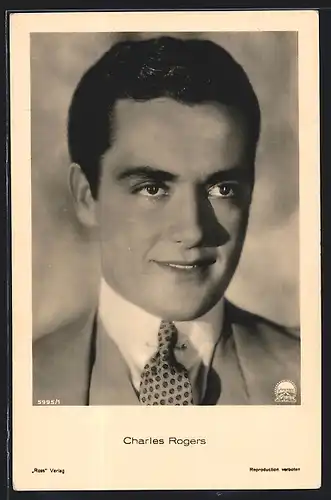 AK Schauspieler Charles Rogers, Portrait mit Krawatte