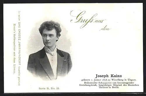 AK Schauspieler Joseph Kainz charmant im Anzug