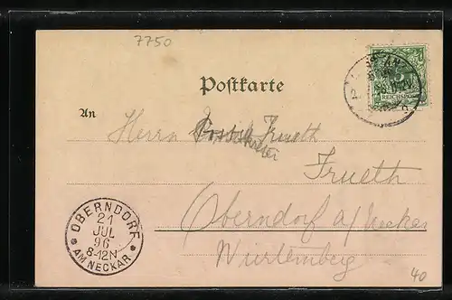 Lithographie Konstanz, Totalansicht, Rheinbrücke