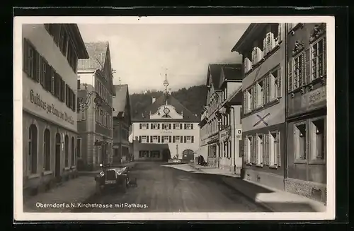 AK Oberndorf a. N., Kirchstrasse mit Gasthaus zur Krone und Rathaus