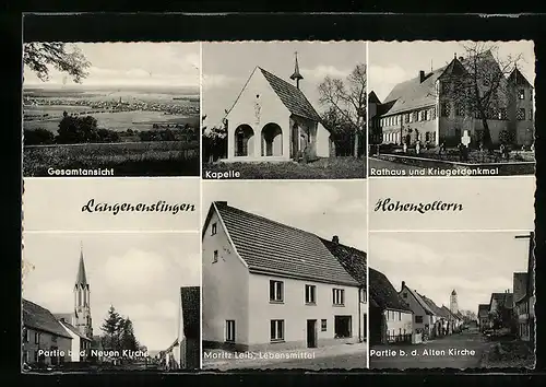 AK Langenenslingen /Hohenzollern, Lebensmittelgeschäft von Moritz Leib, Rathaus und Kriegerdenkmal, Kapelle