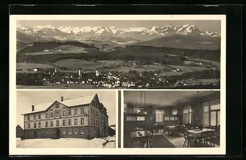 AK Isny im Allgäu, Gasthof zum Engel im Schnee, Innenansicht, Teilansicht