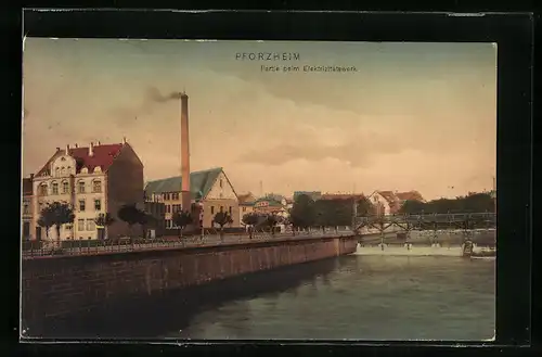 AK Pforzheim, Ortspartie mit Elektrizitätswerk