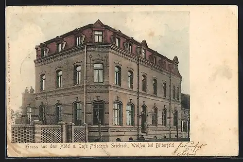 AK Wolfen bei Bitterfeld, Hotel & Cafe Friedrich Griebsch