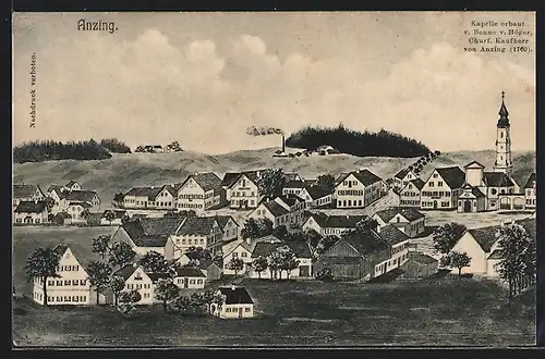 Künstler-AK Anzing, Ortsansicht mit Kapelle