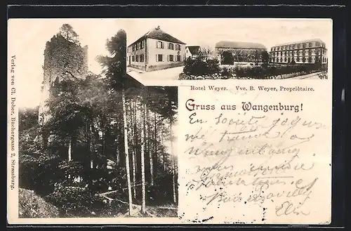 AK Wangenburg, Hotel Weyer mit Anlage, Burg mit Waldweg