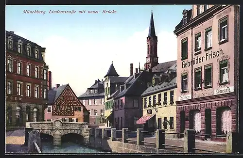 AK Münchberg, Lindenstrasse mit neuer Brücke