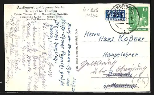 AK Berndorf b. Thurnau, Gastwirtschaft-Brauhaus Berndorf, Bes. Karl Dauner, Ortsansicht