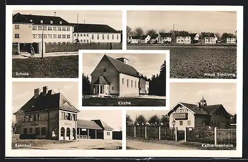 AK Neubiberg, Bahnhof, Schule, Katharinenheim, Kirche
