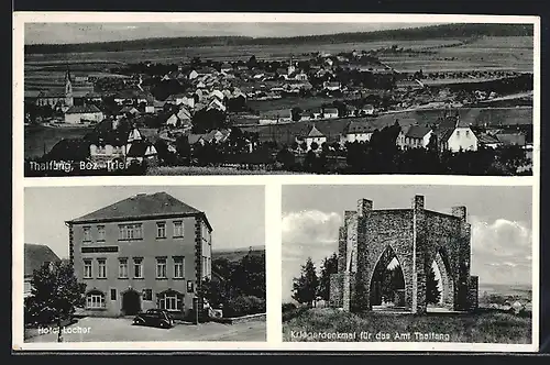 AK Thalfang /Bez. Trier, Hotel Locher, Kriegerdenkmal, Teilansicht