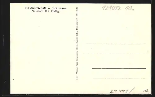 AK Neustadt i. Oldbg., Gasthaus A. Stratmann, Schule, Bauernhaus