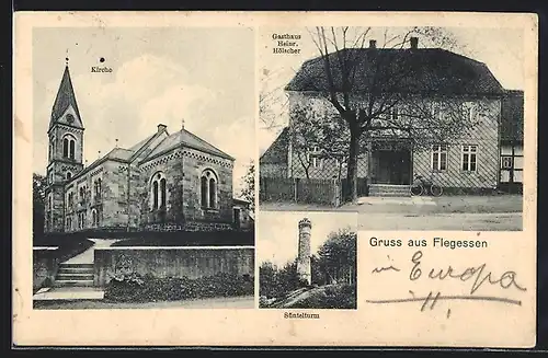 AK Flegessen, Gasthaus Heinrich Hölscher, Kirche, Süntelturm