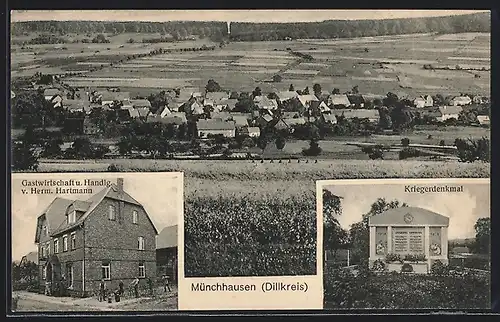 AK Münchhausen, Gasthaus & Handlg. v. Herm. Hartmann, Kriegerdenkmal, Totalansicht