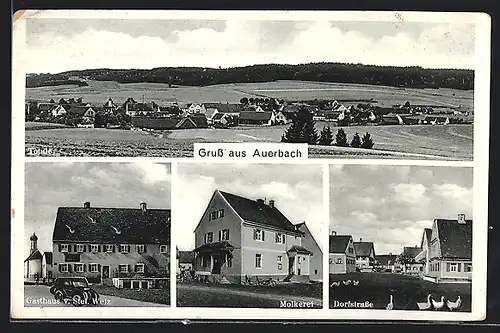 AK Auerbach, Gasthaus S. Welz, Molkerei, Strassenpartie, Gesamtansicht