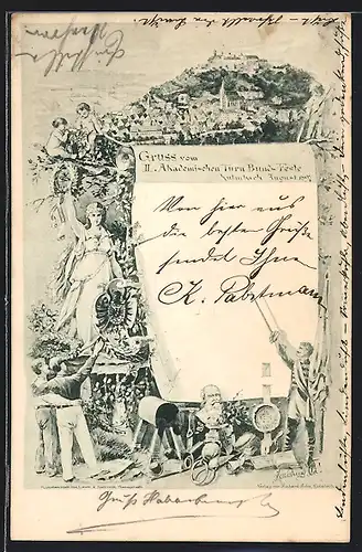 Künstler-AK Kulmbach, Das II. Akademische Turn Bunds-Feste im August 1897, Stadtansicht