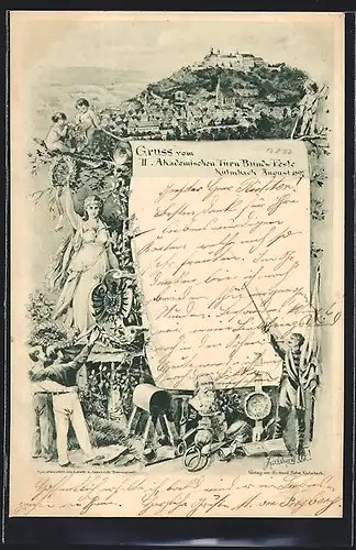 Künstler-AK Kulmbach, Das II. Akademische Turn Bunds-Feste im August 1897, Stadtansicht