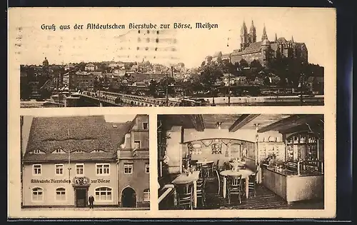 AK Meissen, Gasthaus zur Börse, Innenansicht, Teilansicht mit Schloss